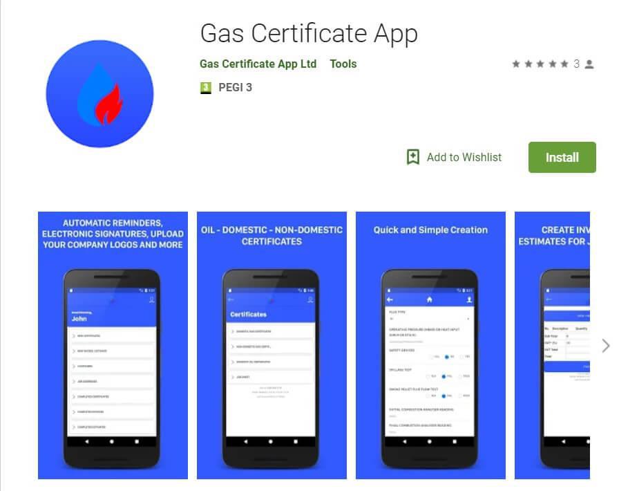 Gas Certificate App - Google Play Screenshot