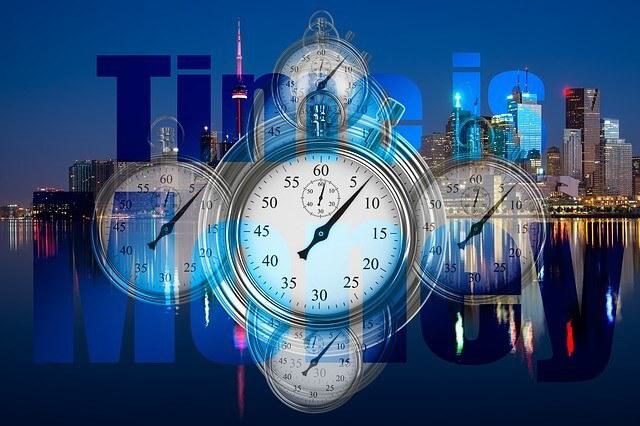 Time is Money (image of skyscrapers and clocks)